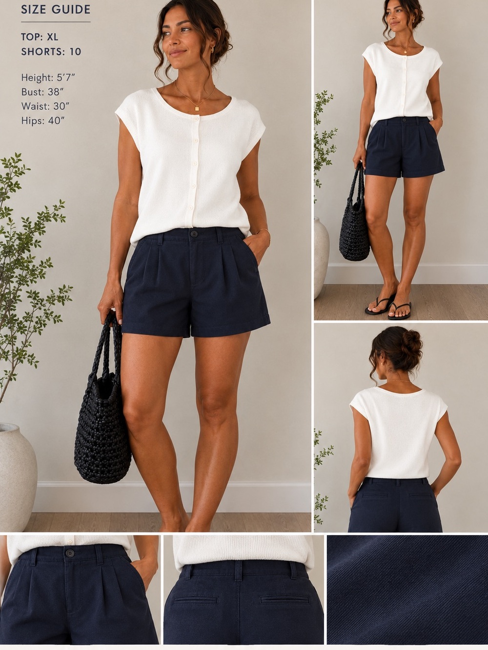 J.Crew Navy Pleated Brushed Twill Chino Shorts Size 10 NWT 3”